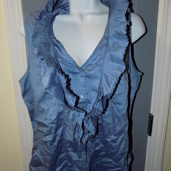 Ann Taylor Petite Blue Blouse Top Sleeveless 14P - Picture 2 of 3